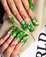 LOVFUL Fairy Tale Garden French Tip Handmade Reusable Full Cover Press on Nails H151