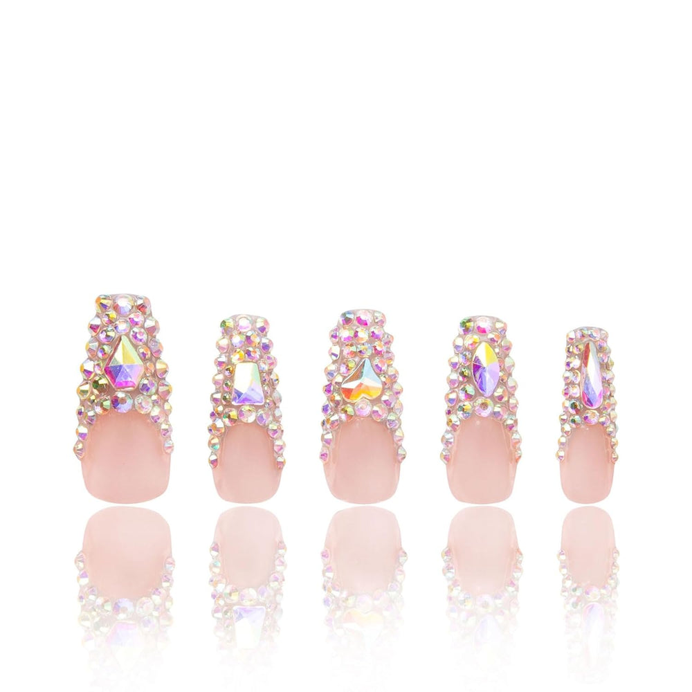 LOVFUL Angel's Tear Rhinestone Handmade Reusable Full Cover Press on Nails H48