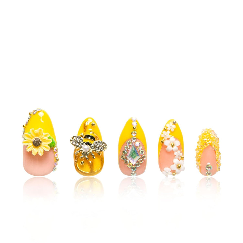 LOVFUL Honey Bee Yellow Handmade Reusable Full Cover Press on Nails H101