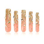 LOVFUL Stardust Gold Rhinestone Handmade Reusable Full Cover Press on Nails H84