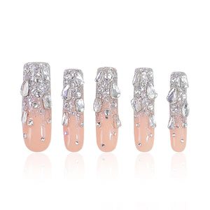 LOVFUL Silver Wind Handmade Reusable Full Cover Press on Nails H126
