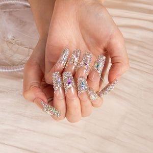 LOVFUL Angel's Tear Rhinestone Handmade Reusable Full Cover Press on Nails H48