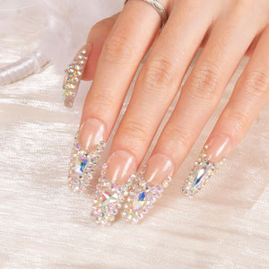 LOVFUL Angel's Tear Rhinestone Handmade Reusable Full Cover Press on Nails H48