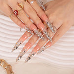 LOVFUL Silver Wind Handmade Reusable Full Cover Press on Nails H126