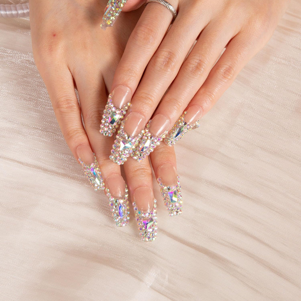 LOVFUL Angel's Tear Rhinestone Handmade Reusable Full Cover Press on Nails H48