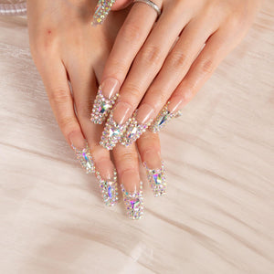 LOVFUL Angel's Tear Rhinestone Handmade Reusable Full Cover Press on Nails H48