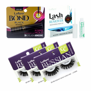 3D RUSSIAN (MAX) CC CURL LASH 3 PACKS with LASH BOND and REMOVER SET