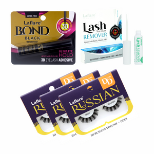 3D RUSSIAN (MAX) DD CURL LASH 3 PACKS with LASH BOND and REMOVER SET