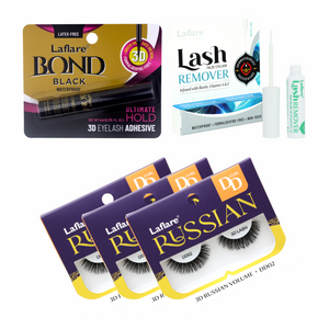 3D RUSSIAN (MAX) DD CURL LASH 3 PACKS with LASH BOND and REMOVER SET