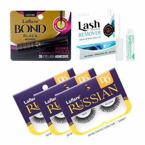 3D RUSSIAN (MAX) DD CURL LASH 3 PACKS with LASH BOND and REMOVER SET