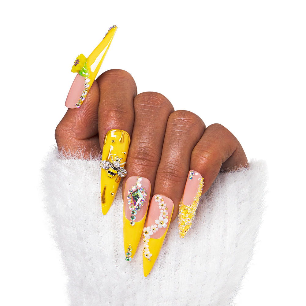 LOVFUL Honey Bee Yellow Handmade Reusable Full Cover Press on Nails H101