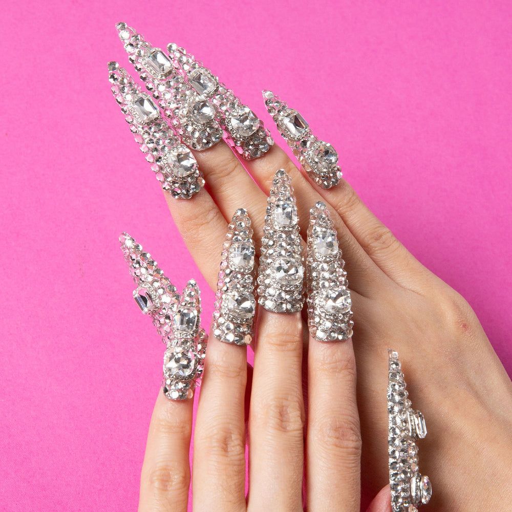 LOVFUL Silver Majesty Handmade Reusable Full Cover Press on Nails H212