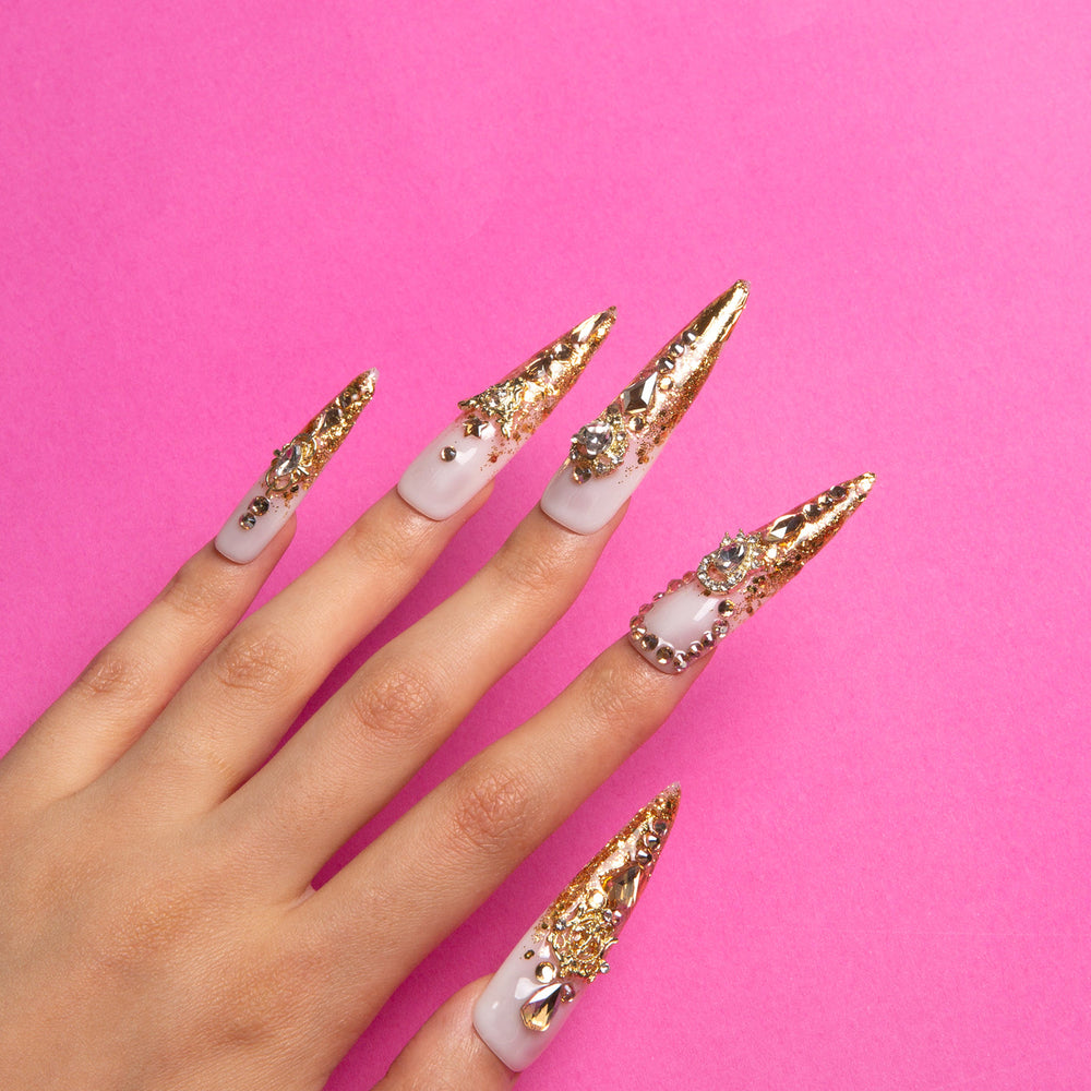 LOVFUL Golden Gala Handmade Reusable Full Cover Press on Nails H240