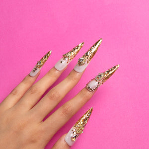 LOVFUL Golden Gala Handmade Reusable Full Cover Press on Nails H240
