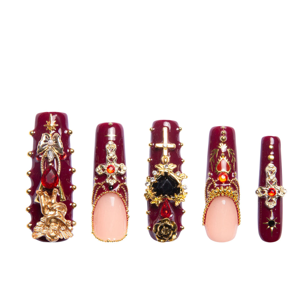 LOVFUL Gothic Romance Handmade Reusable Full Cover Press on Nails H333
