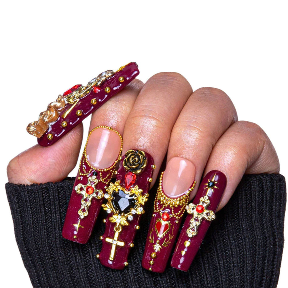 LOVFUL Gothic Romance Handmade Reusable Full Cover Press on Nails H333
