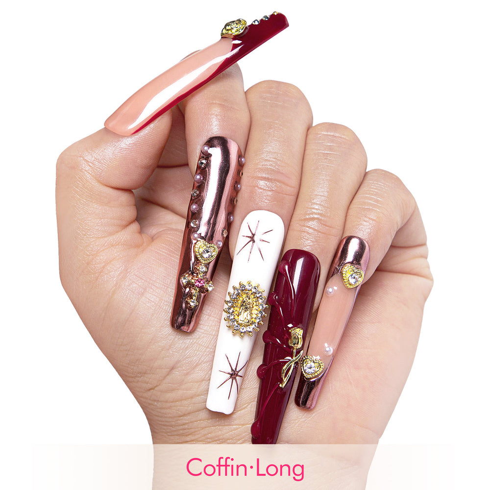 LOVFUL Royal Crimson Handmade Reusable Full Cover Press on Nails H383