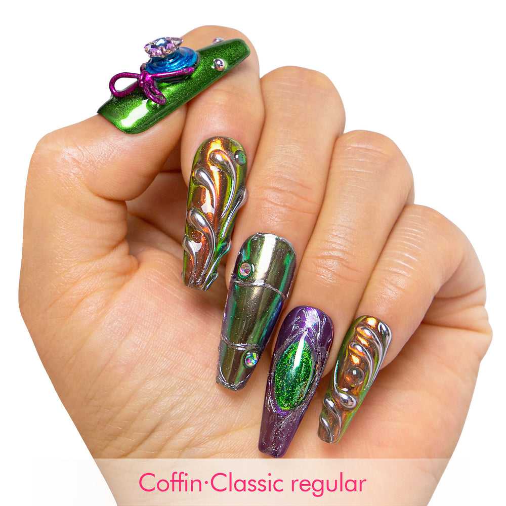 LOVFUL Chrome Couture Stellar Muse Handmade Reusable Full Cover Press on Nails H463