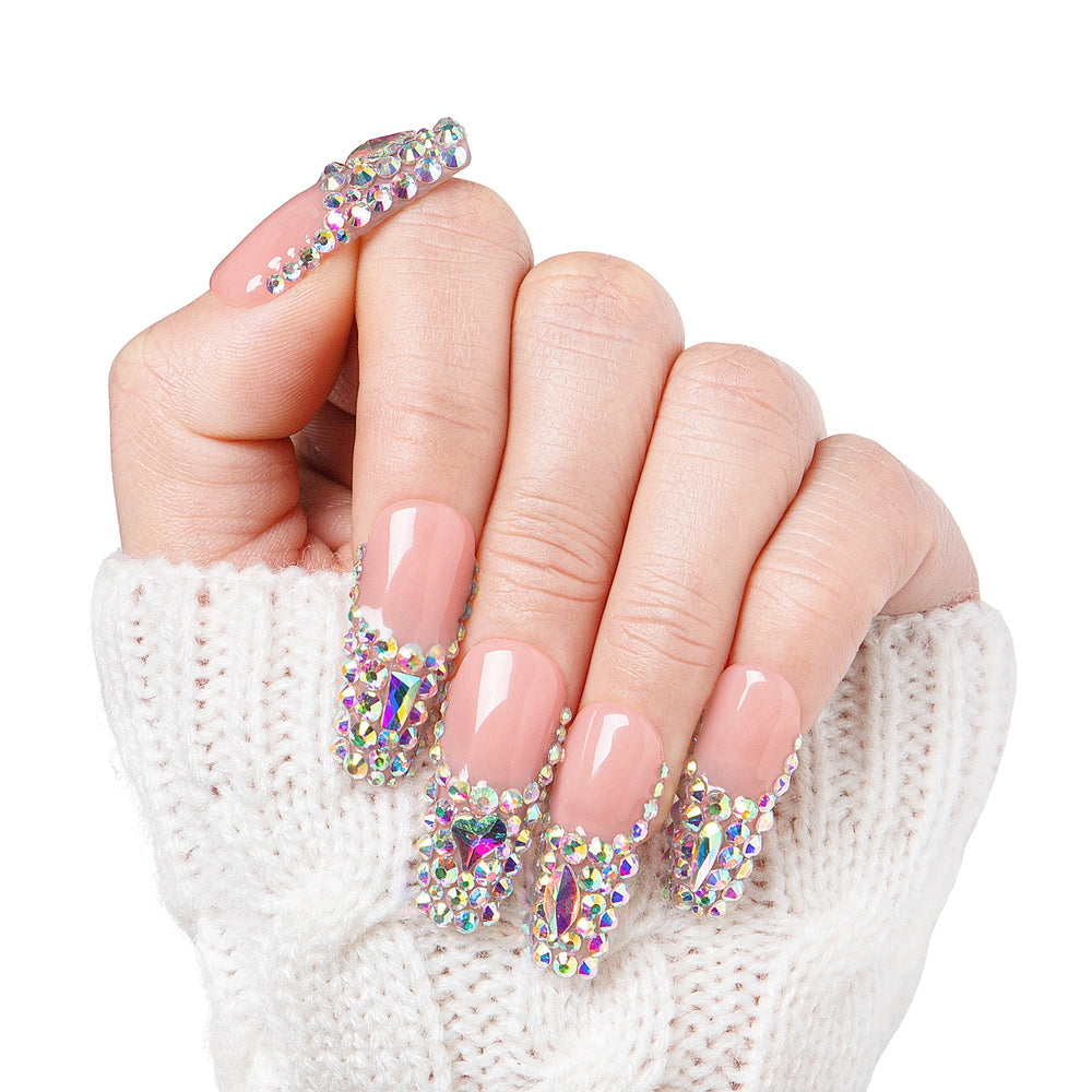 LOVFUL Angel's Tear Rhinestone Handmade Reusable Full Cover Press on Nails H48