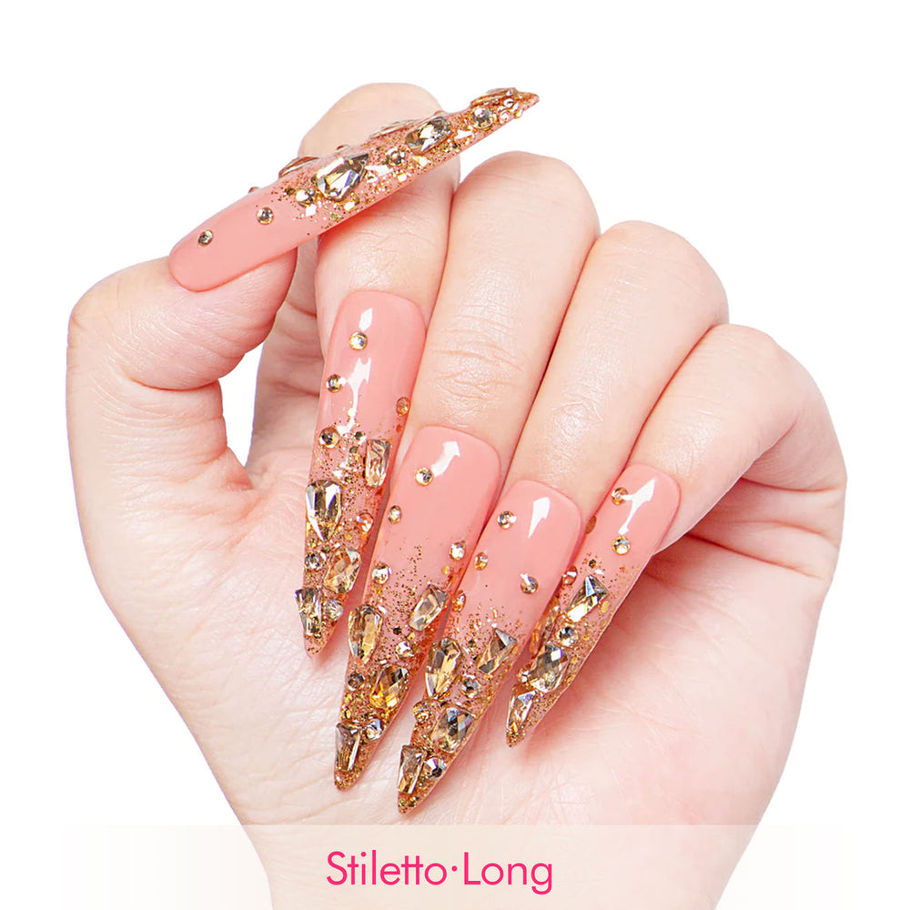 LOVFUL Stardust Gold Rhinestone Handmade Reusable Full Cover Press on Nails H84
