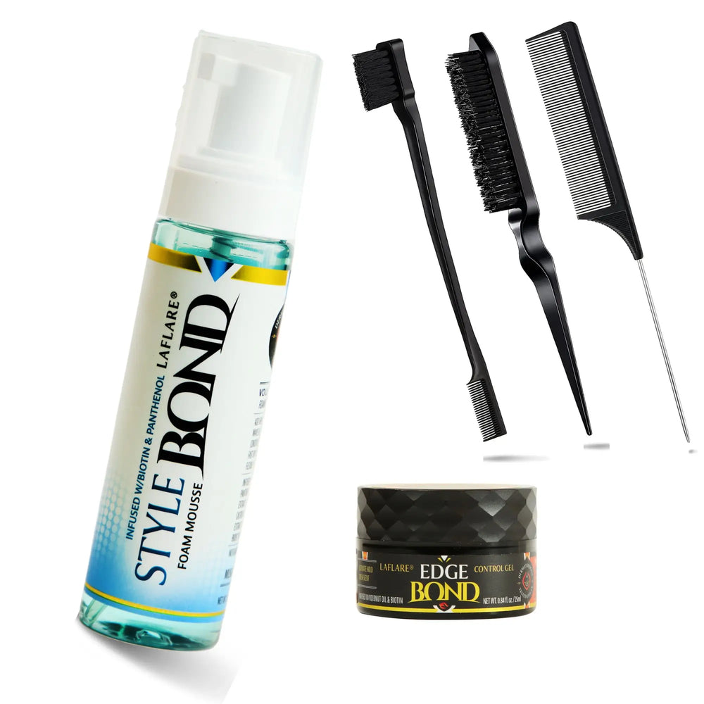 Hair Styling Mousse and Edge Control with Comb Set - Style Foam Musk and Edge Gel Musk