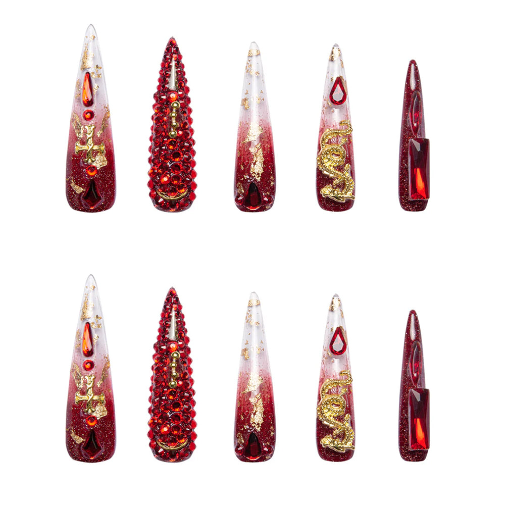 LOVFUL Dragon Flame Handmade Reusable Full Cover Press on Nails H190